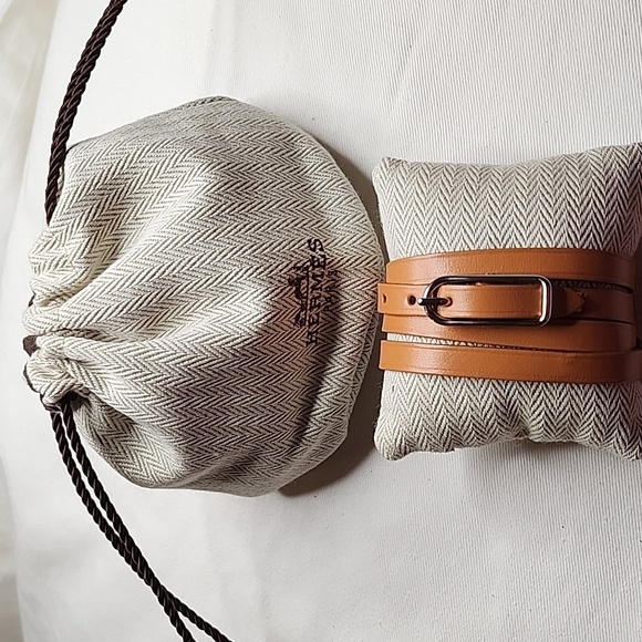 Hermes Natural Leather Palladium Quadruple Tour Bracelet - Picture 2 of 15